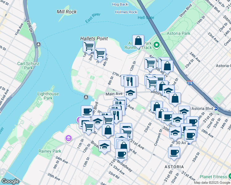 map of restaurants, bars, coffee shops, grocery stores, and more near 11-57 Welling Court in Queens