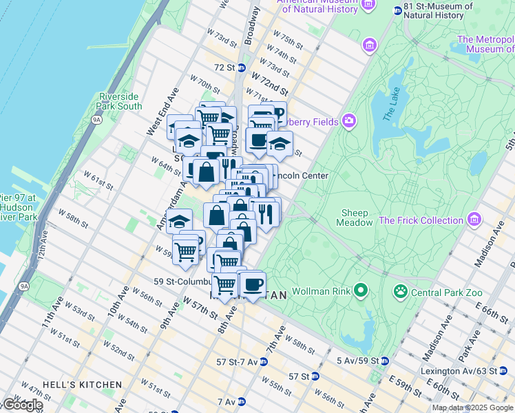 map of restaurants, bars, coffee shops, grocery stores, and more near in New York