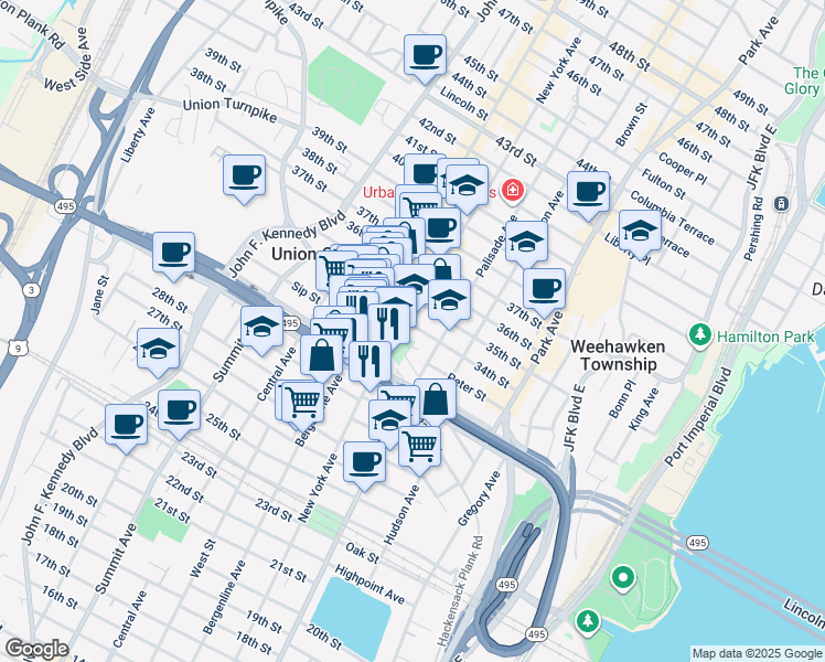 map of restaurants, bars, coffee shops, grocery stores, and more near in Union City