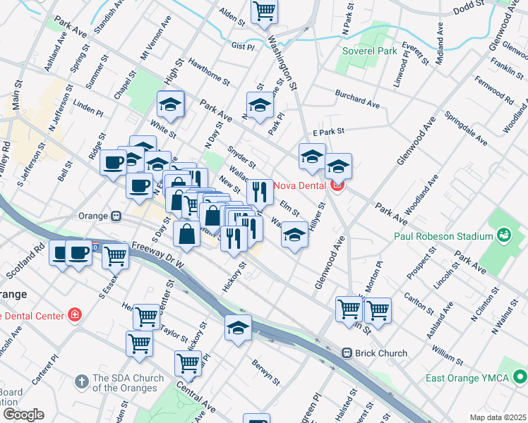 map of restaurants, bars, coffee shops, grocery stores, and more near 146 William Street in City of Orange