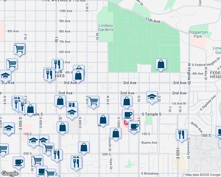 map of restaurants, bars, coffee shops, grocery stores, and more near in Salt Lake City