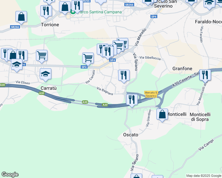 map of restaurants, bars, coffee shops, grocery stores, and more near 6 Via Bagnara in Mercato San Severino