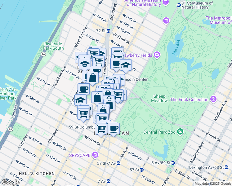 map of restaurants, bars, coffee shops, grocery stores, and more near in New York