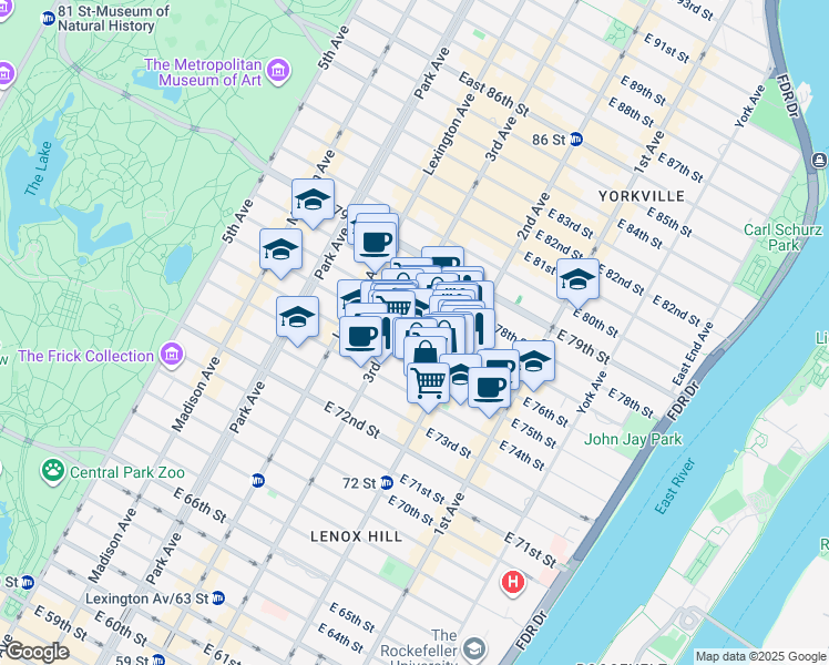 map of restaurants, bars, coffee shops, grocery stores, and more near in New York