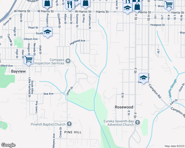 map of restaurants, bars, coffee shops, grocery stores, and more near 337 Bacchetti Court in Eureka