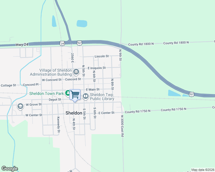 map of restaurants, bars, coffee shops, grocery stores, and more near 430 East Concord Street in Sheldon