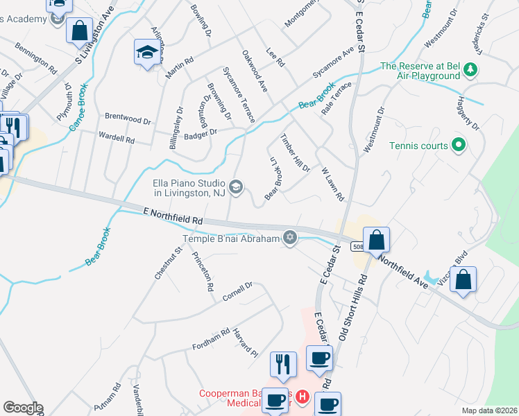 map of restaurants, bars, coffee shops, grocery stores, and more near 39 Bear Brook Lane in Livingston