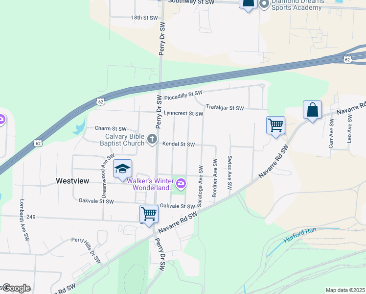 map of restaurants, bars, coffee shops, grocery stores, and more near 4908 Kendal Street Southwest in Canton