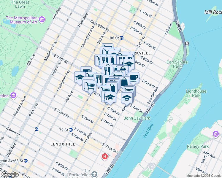map of restaurants, bars, coffee shops, grocery stores, and more near in New York