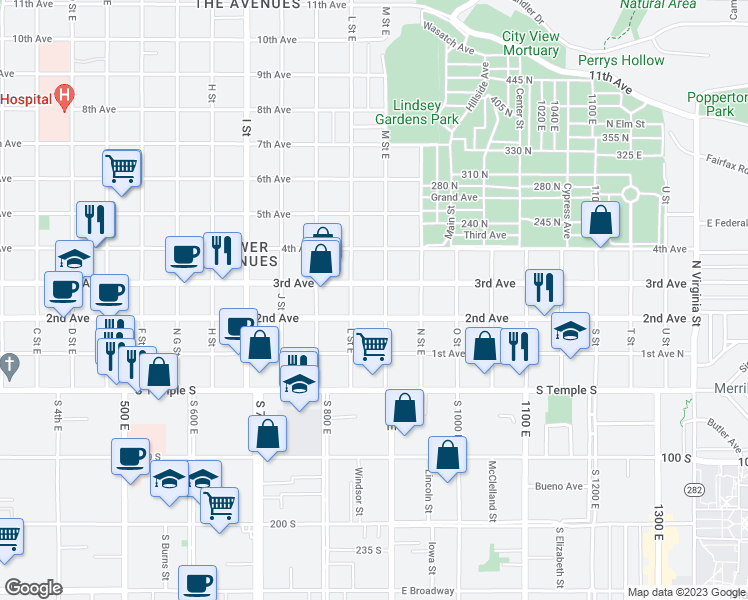 map of restaurants, bars, coffee shops, grocery stores, and more near in Salt Lake City