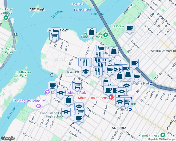 map of restaurants, bars, coffee shops, grocery stores, and more near in New York