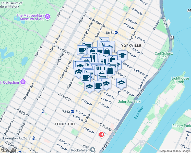 map of restaurants, bars, coffee shops, grocery stores, and more near in New York
