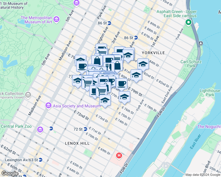 map of restaurants, bars, coffee shops, grocery stores, and more near in New York