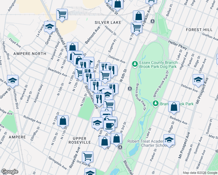 map of restaurants, bars, coffee shops, grocery stores, and more near in Newark