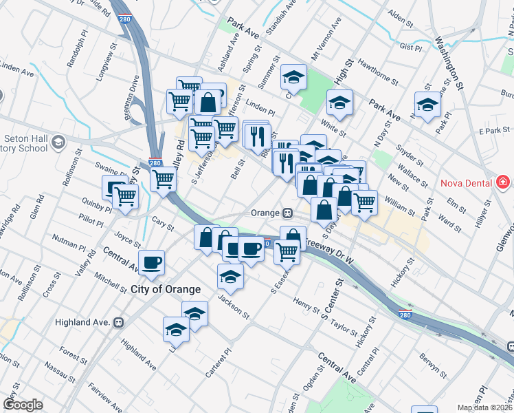 map of restaurants, bars, coffee shops, grocery stores, and more near 420 Main Street in City of Orange
