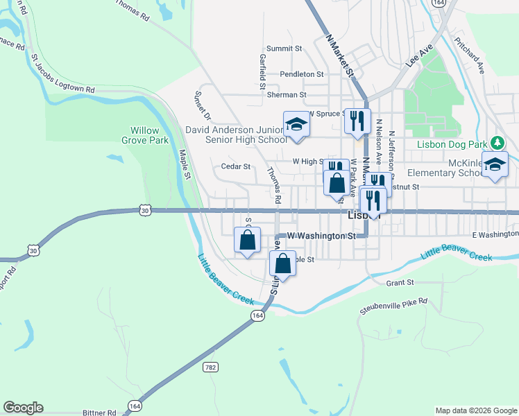 map of restaurants, bars, coffee shops, grocery stores, and more near 201 North Green Street in Lisbon