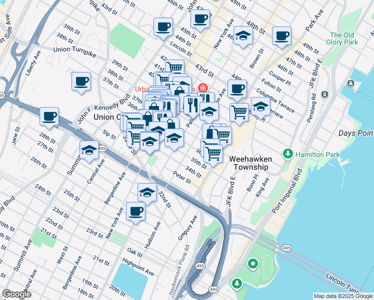 map of restaurants, bars, coffee shops, grocery stores, and more near in Union City