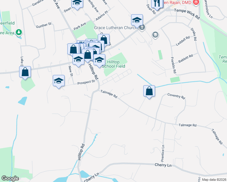 map of restaurants, bars, coffee shops, grocery stores, and more near 4 Windymere Lane in Mendham