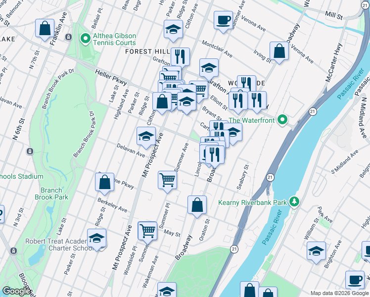 map of restaurants, bars, coffee shops, grocery stores, and more near in Newark