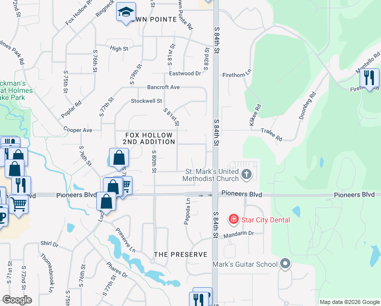 map of restaurants, bars, coffee shops, grocery stores, and more near 8210 Prescott Avenue in Lincoln