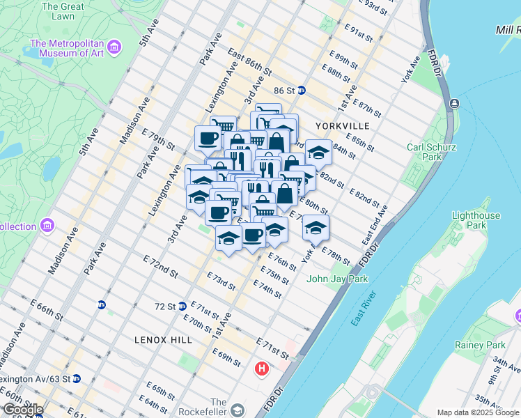map of restaurants, bars, coffee shops, grocery stores, and more near in New York