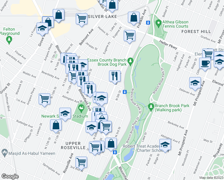 map of restaurants, bars, coffee shops, grocery stores, and more near 674 North 6th Street in Newark