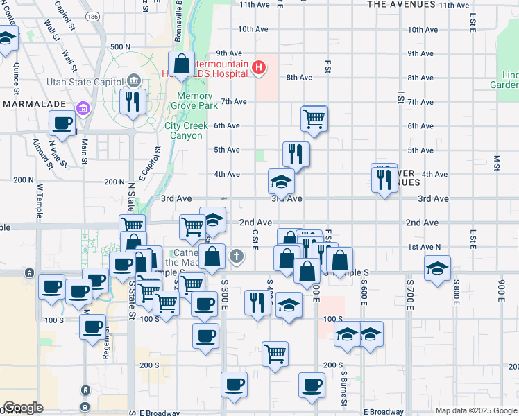 map of restaurants, bars, coffee shops, grocery stores, and more near in Salt Lake City