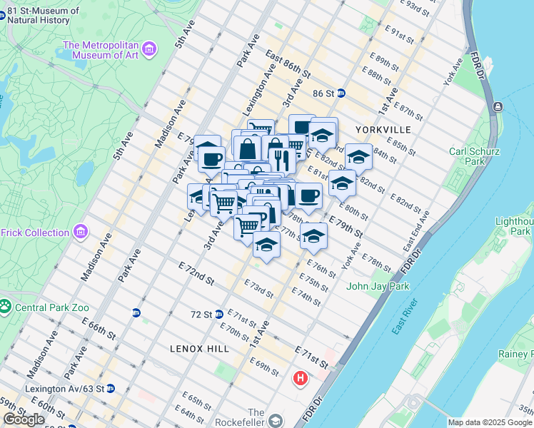 map of restaurants, bars, coffee shops, grocery stores, and more near in New York