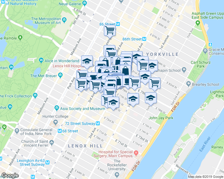 map of restaurants, bars, coffee shops, grocery stores, and more near in New York
