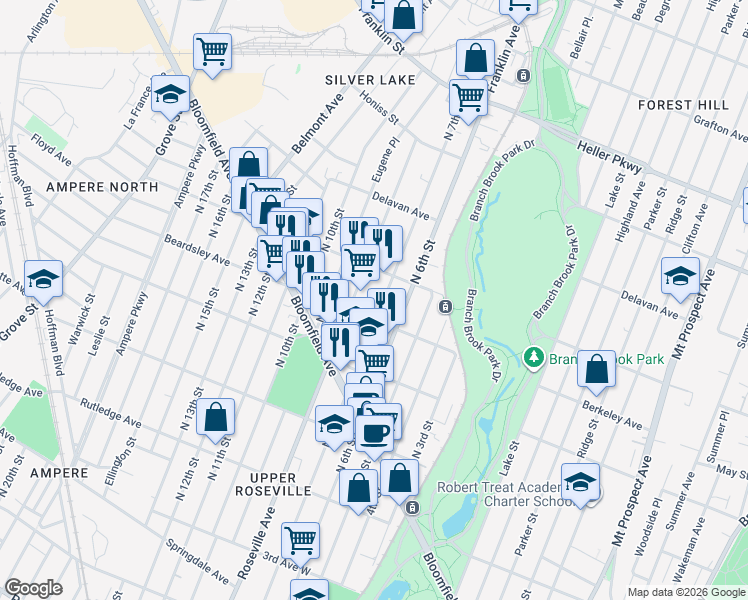map of restaurants, bars, coffee shops, grocery stores, and more near in Newark