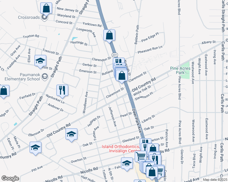 map of restaurants, bars, coffee shops, grocery stores, and more near 13 Warwick Street in Deer Park