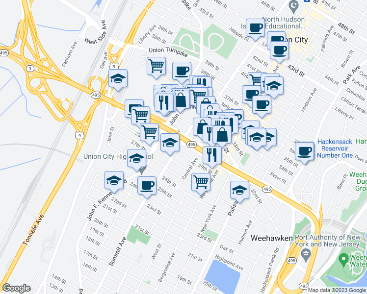 map of restaurants, bars, coffee shops, grocery stores, and more near 730 31st Street in Union City