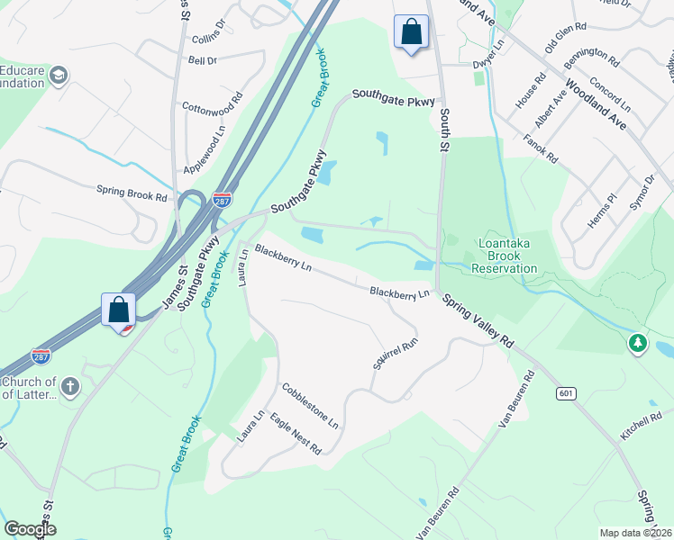 map of restaurants, bars, coffee shops, grocery stores, and more near 38 Blackberry Lane in Morristown