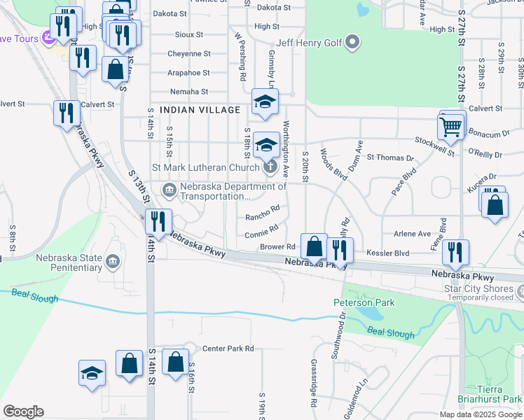 map of restaurants, bars, coffee shops, grocery stores, and more near 1817 Sunny Hill Road in Lincoln