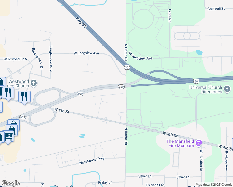 map of restaurants, bars, coffee shops, grocery stores, and more near 1523-1551 State Highway 309 in Ontario