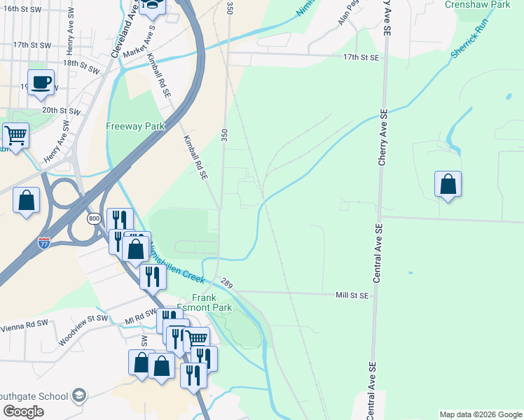 map of restaurants, bars, coffee shops, grocery stores, and more near 2240 Allen Avenue Southeast in Canton