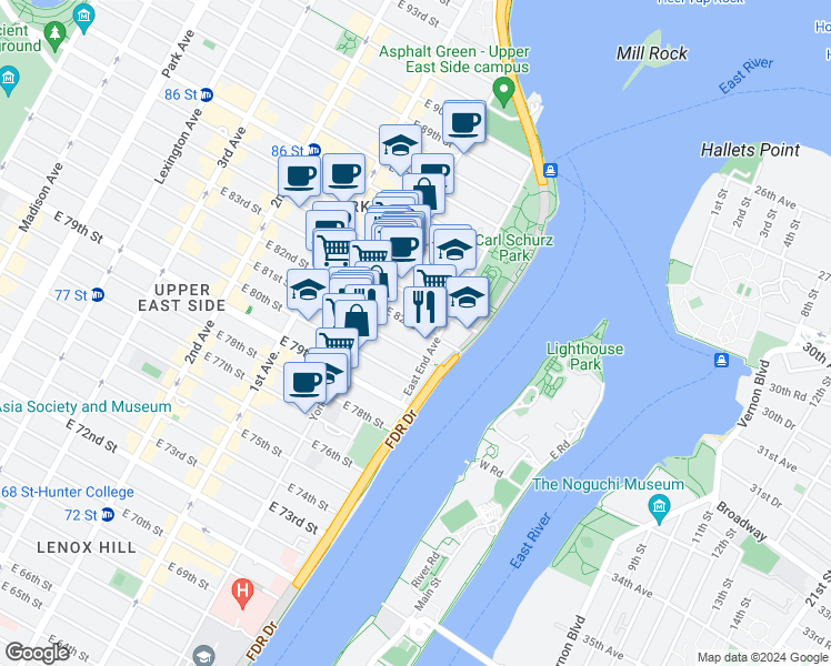 map of restaurants, bars, coffee shops, grocery stores, and more near in New York