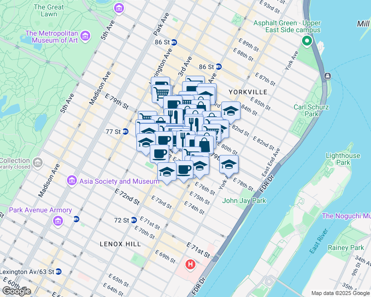 map of restaurants, bars, coffee shops, grocery stores, and more near in New York