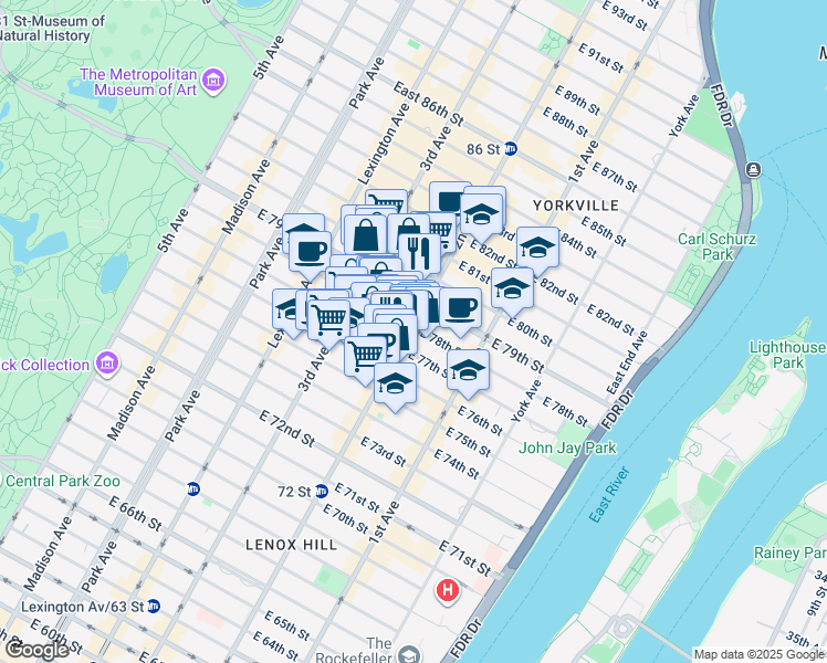 map of restaurants, bars, coffee shops, grocery stores, and more near in New York