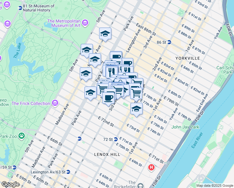 map of restaurants, bars, coffee shops, grocery stores, and more near in New York