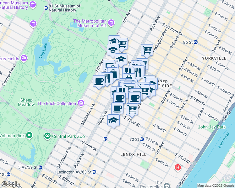 map of restaurants, bars, coffee shops, grocery stores, and more near in New York