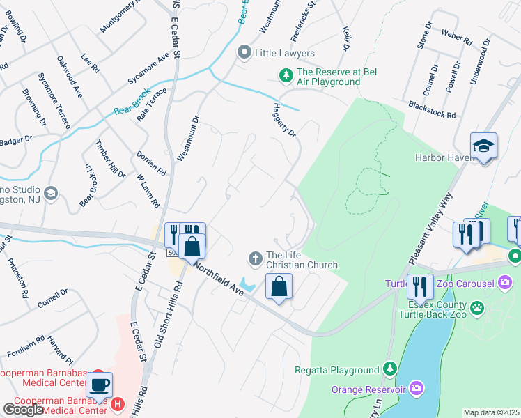 map of restaurants, bars, coffee shops, grocery stores, and more near 51 Glenview Drive in West Orange