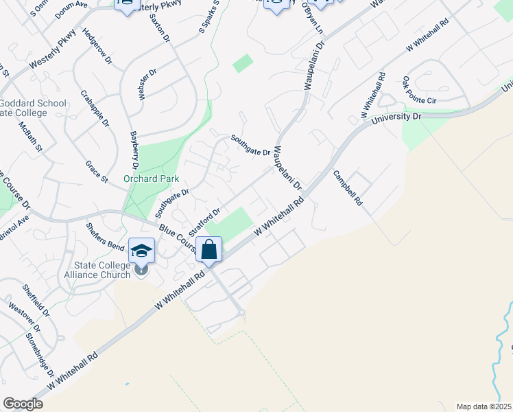 map of restaurants, bars, coffee shops, grocery stores, and more near 800 Stratford Drive in State College