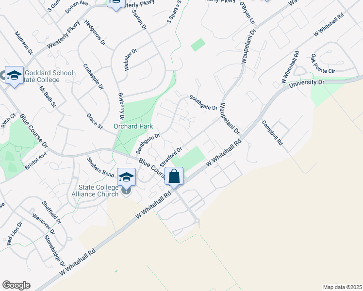 map of restaurants, bars, coffee shops, grocery stores, and more near 918 Southgate Drive in State College