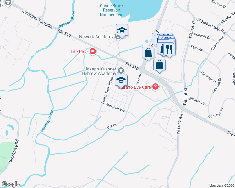 map of restaurants, bars, coffee shops, grocery stores, and more near 7 Peach Tree Hill Road in Livingston