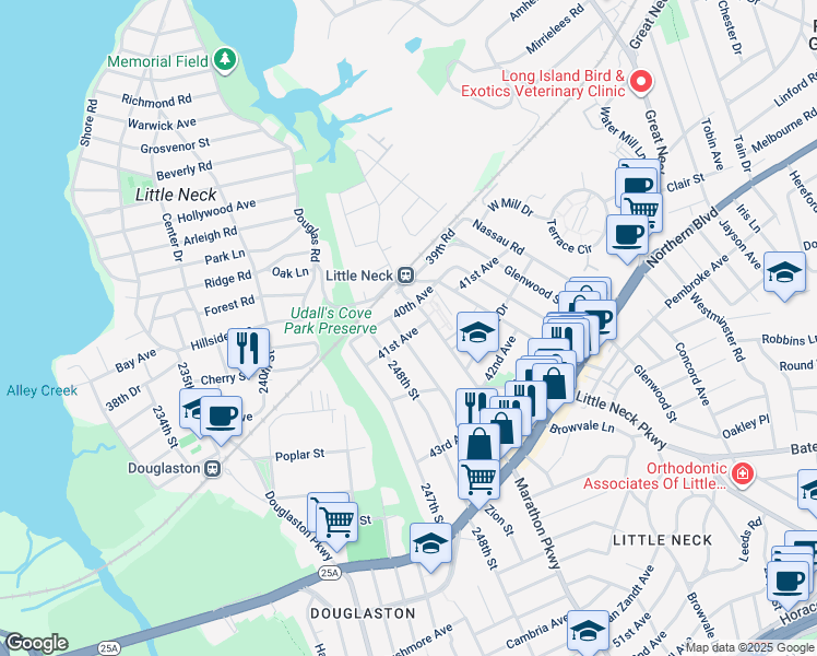 map of restaurants, bars, coffee shops, grocery stores, and more near in Queens