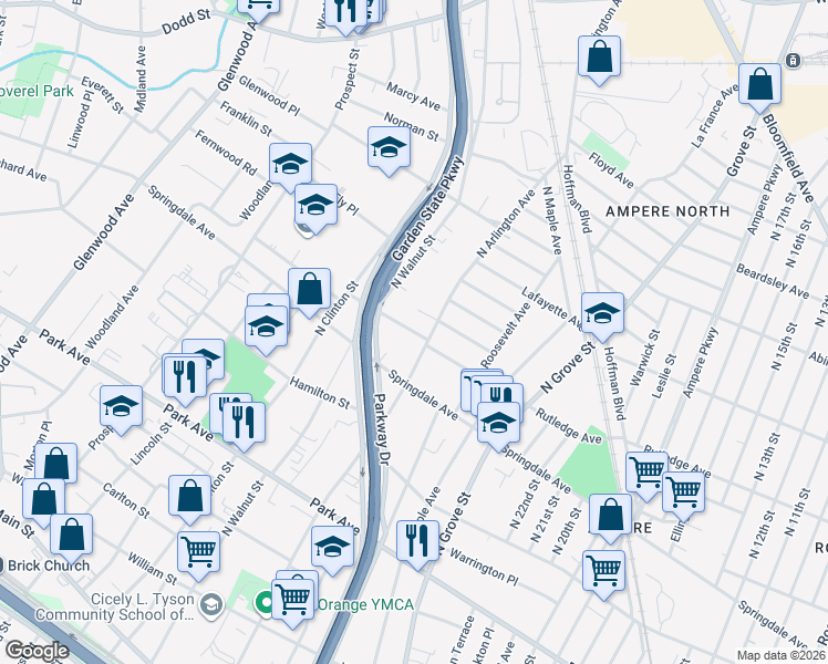map of restaurants, bars, coffee shops, grocery stores, and more near 334 Rutledge Avenue in East Orange