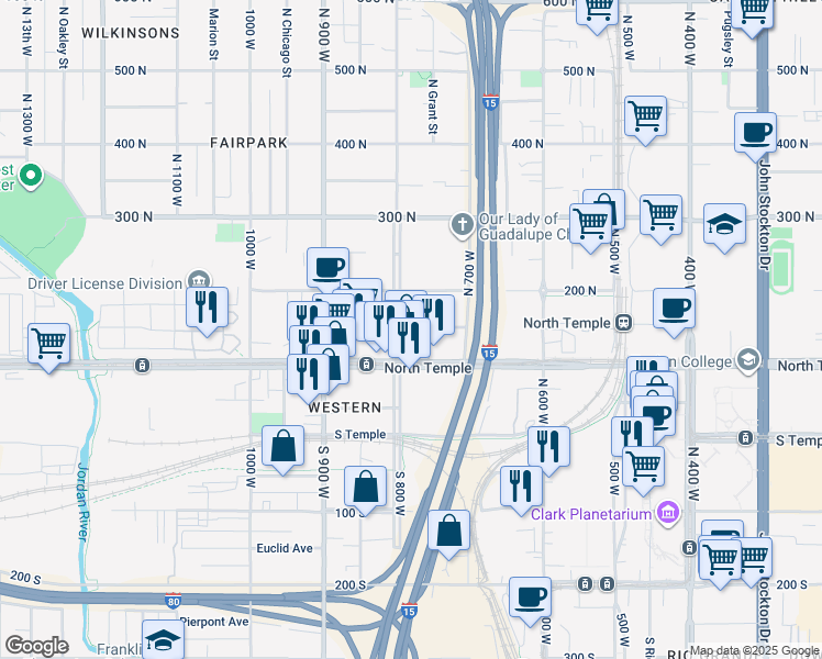 map of restaurants, bars, coffee shops, grocery stores, and more near 759 Jackson Avenue in Salt Lake City