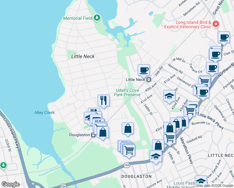 map of restaurants, bars, coffee shops, grocery stores, and more near 3-35 38th Road in Queens