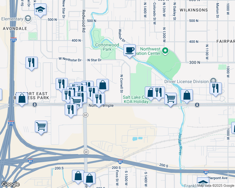 map of restaurants, bars, coffee shops, grocery stores, and more near 1551 Indian Summer Drive in Salt Lake City
